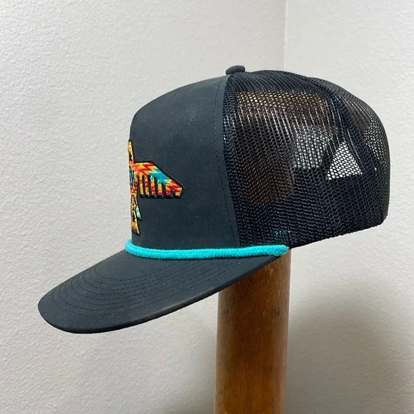Red Dirt Hat Co. Johnny Phoenix Flat Bill Trucker Hat Cap Black Turquoise Orange - Picture 3 of 11